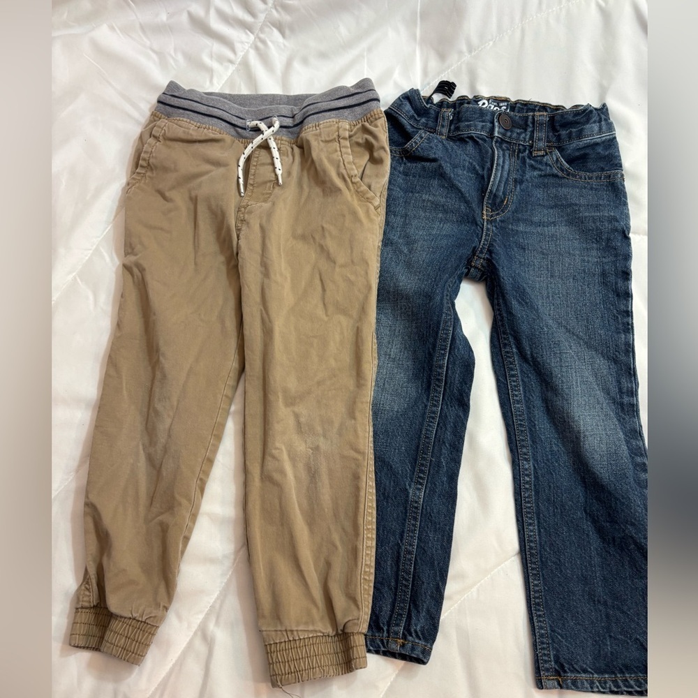 Set of 2- Kids Tan pants and Blue Jeans.